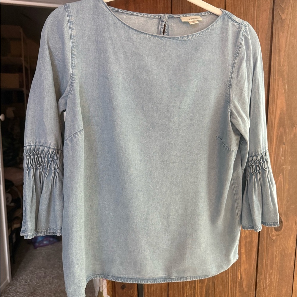 J. Jill Soft Blue Blouse with Gathered Sleeves